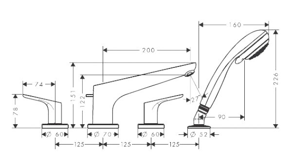 Hansgrohe Focus 31936000 смеситель на борт ванны хром