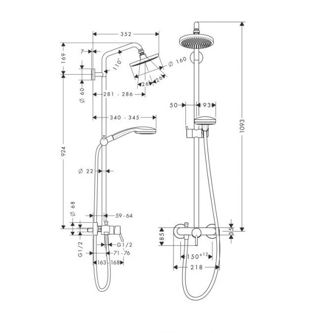 Душевая стойка Hansgrohe Croma 100 27154000