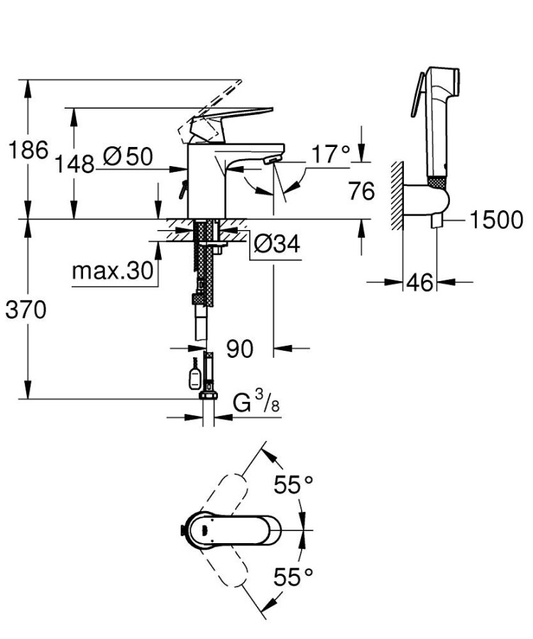 Grohe Eurosmart Cosmopolitan 23125000 смеситель для раковины 35 мм