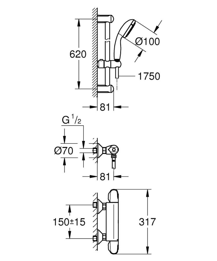 Grohe Grohtherm 1000 New 34151004 смеситель для душа хром