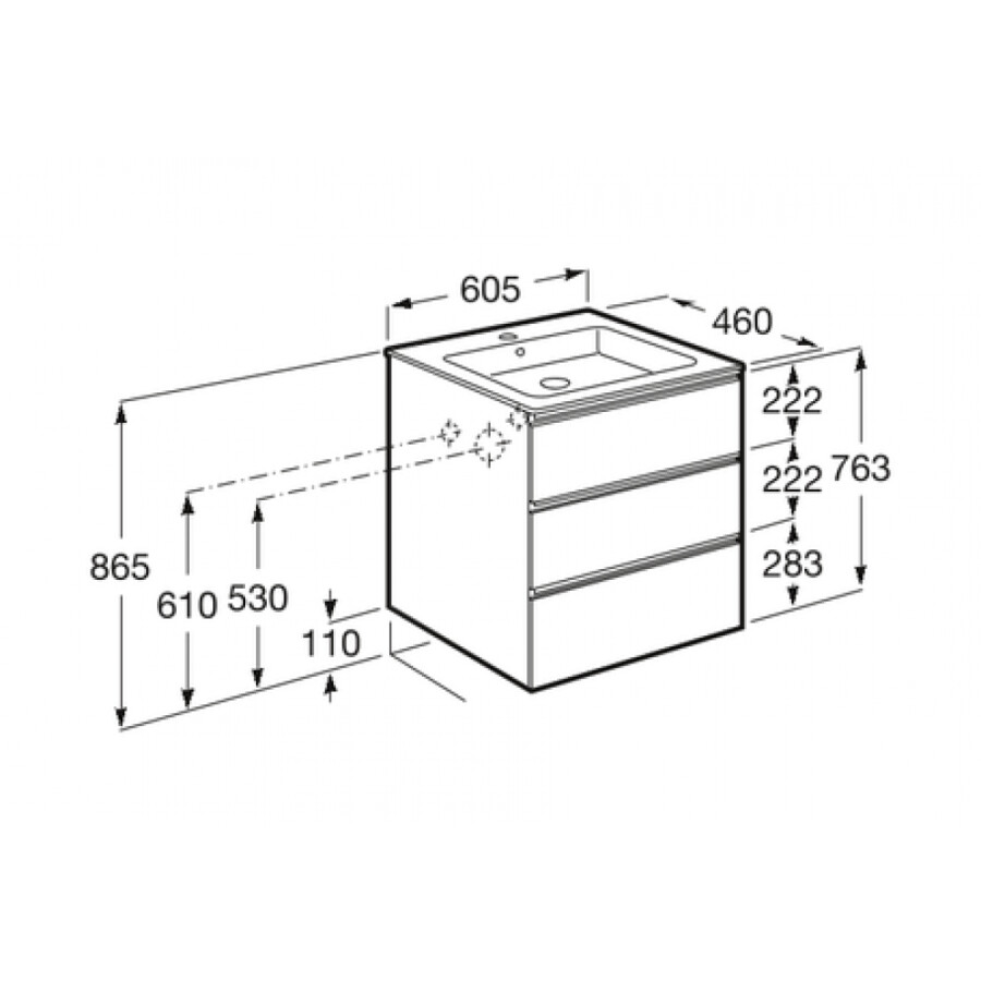 Roca The Gap 857552806 60 см тумба с раковиной 3 ящика напольная