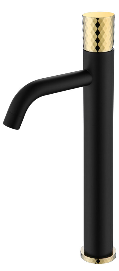 Смеситель для раковины высокий Boheme Stick Черный ручка Золото Diamond 122-BG