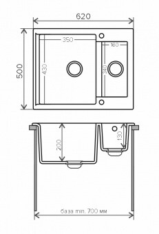 Polygran Brig 620 62 50 см мойка для кухни белый хлопок 36