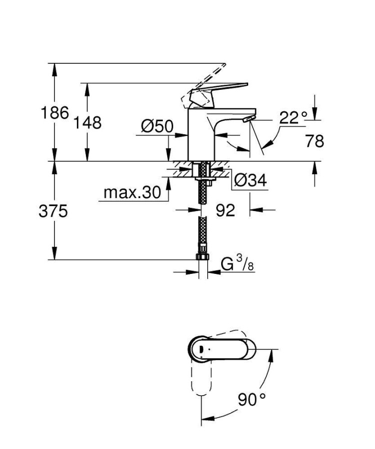 Grohe Eurosmart Cosmopolitan 2337600E смеситель для раковины 35 мм