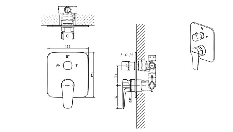 Bravat Source PB8173218BW-3-ENG смеситель для ванны черный