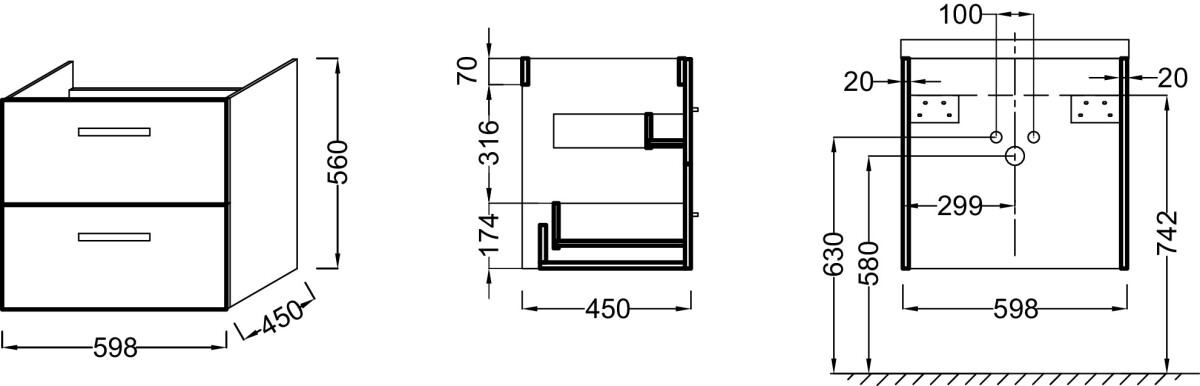 Jacob Delafon Ola EB390RU-NR 60 см тумба подвесная