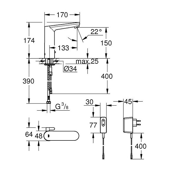 Grohe Eurosmart Cosmopolitan E 36421000 смеситель для раковины инфракрасный