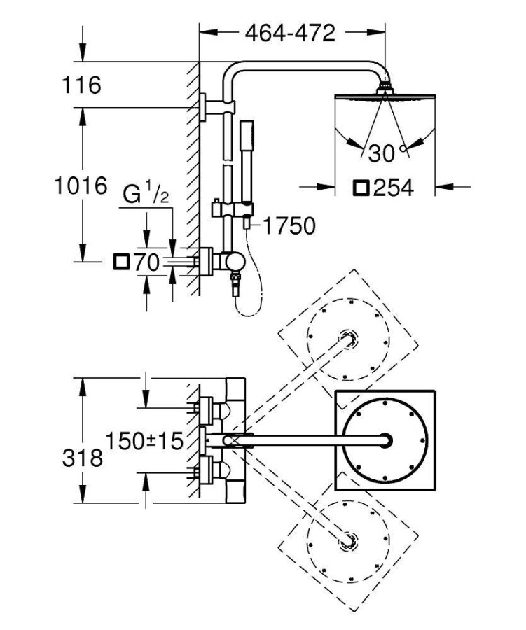 Grohe Rainshower 254 27469000 душевая система с термостатом