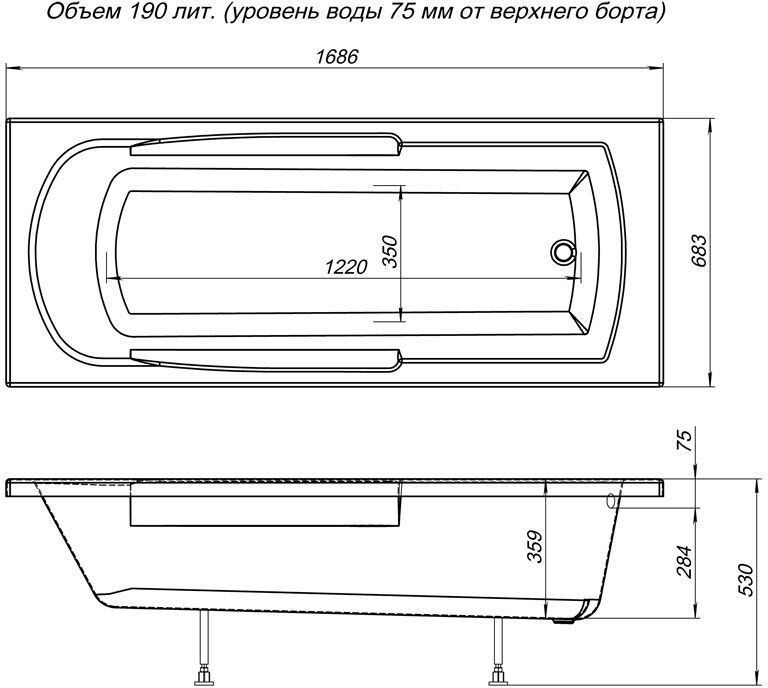 Aquanet Extra 170*70 ванна акриловая прямоугольная с каркасом 00205482