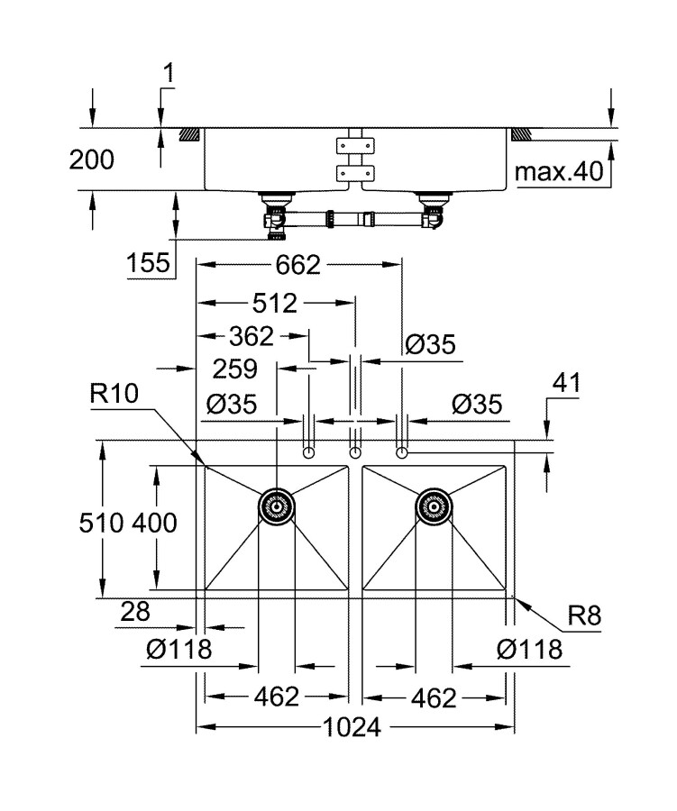 Grohe K800 102*51 31585SD1 мойка кухонная