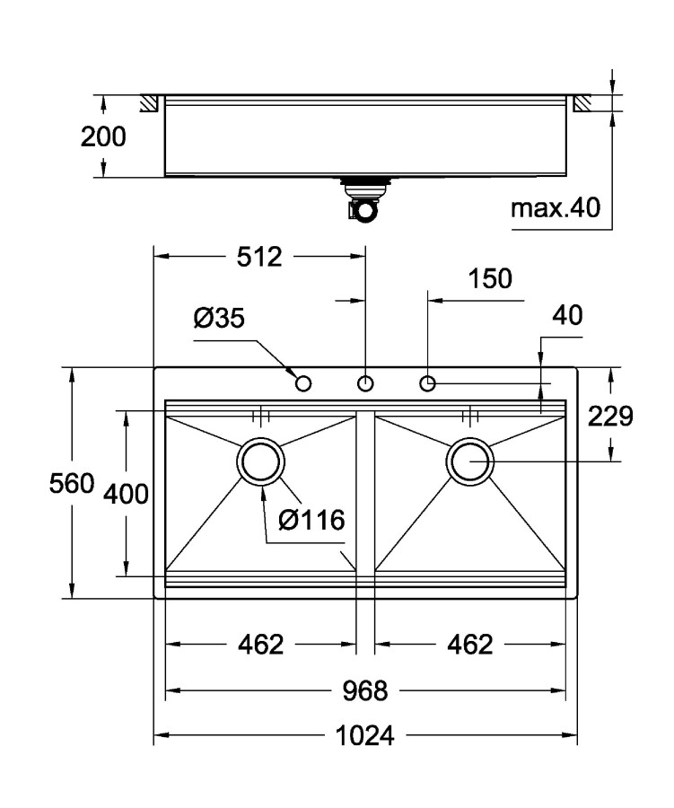 Grohe K800 120-S 102,4*56 31585SD0 мойка кухонная