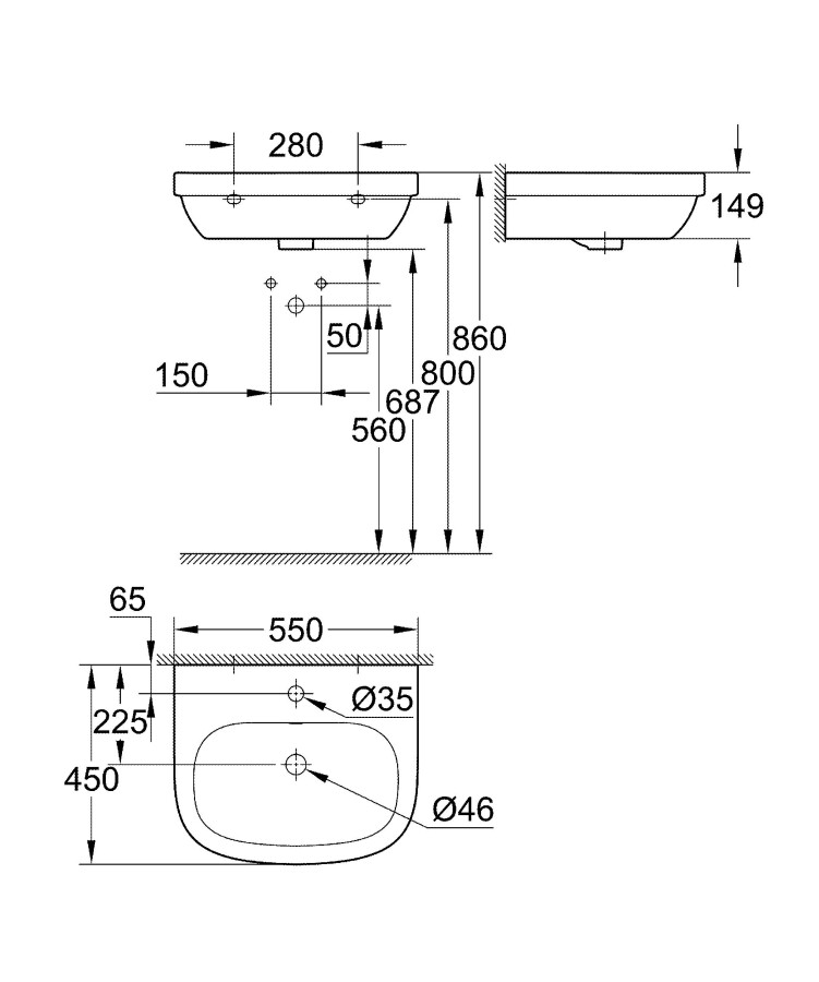 Grohe Euro Ceramic 3933600H раковина подвесная 55 см альпин-белый