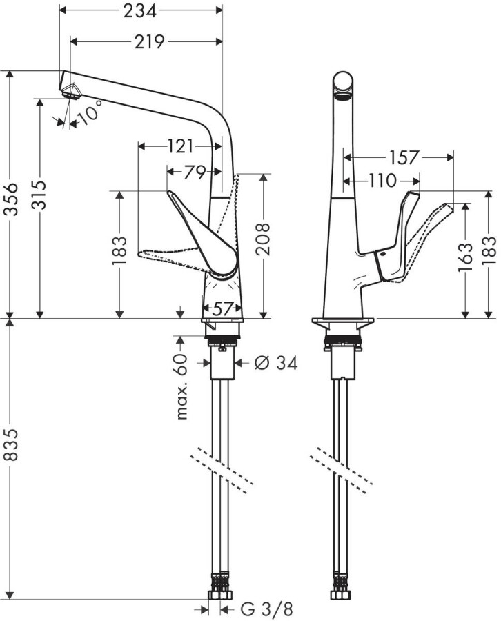 Hansgrohe Metris 14822800 смеситель для кухни 320 сталь