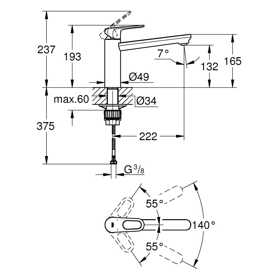 Grohe BauFlow 31688000 смеситель для кухни хром