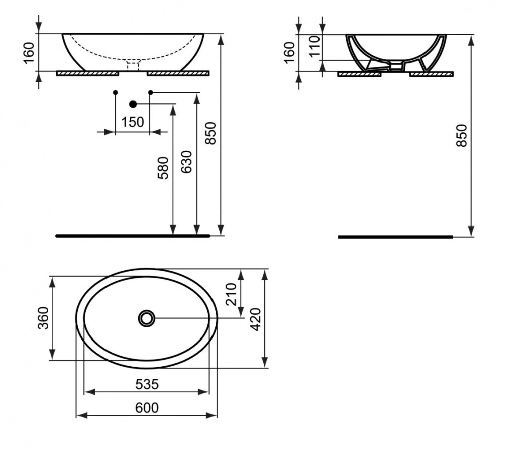 Ideal Standard Strada K078401 умывальник накладной 60 см