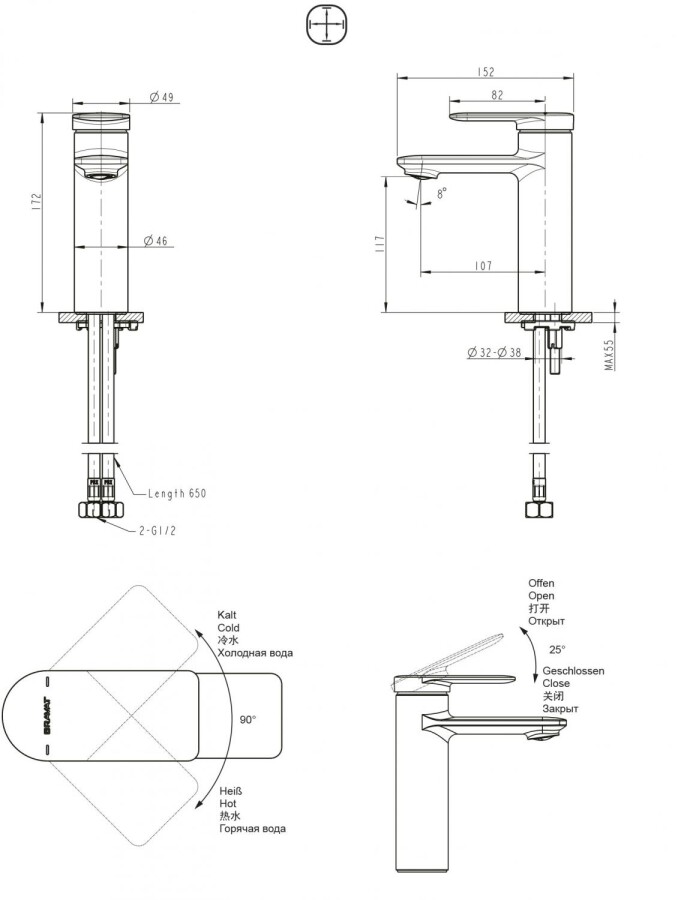 Bravat Eddie F1369402BW-ENG смеситель для раковины черный 35 мм