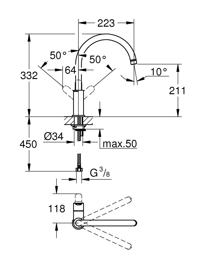 Grohe BauEdge 31367000 смеситель для кухни хром