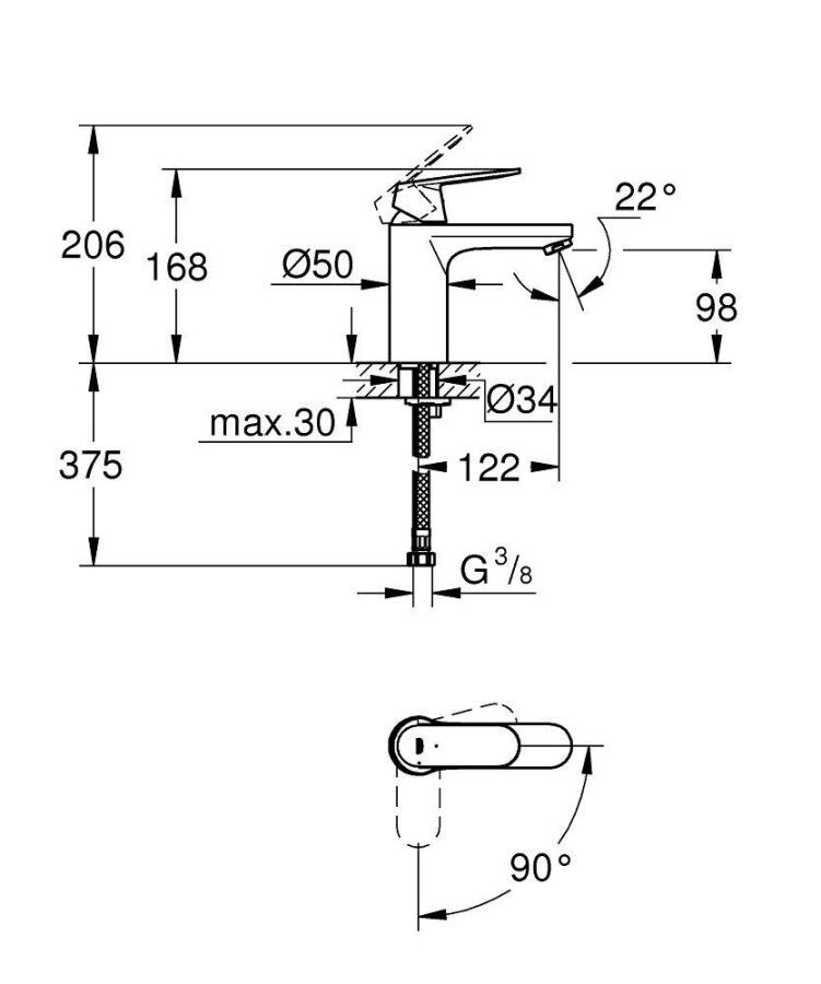 Grohe Eurosmart Cosmopolitan 2339800E смеситель для раковины 35 мм