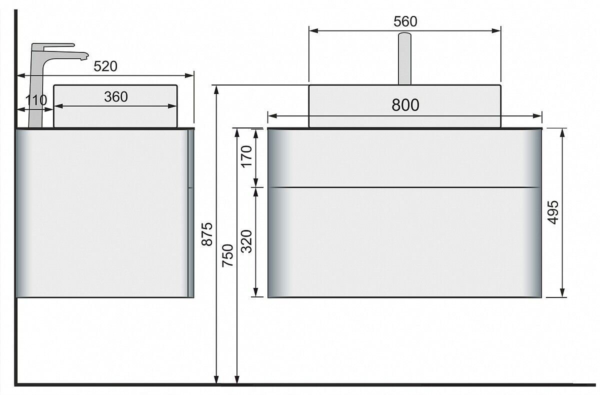 Raval Pure 80 тумба Pur.01.80/P/W с раковиной У18293 подвесная