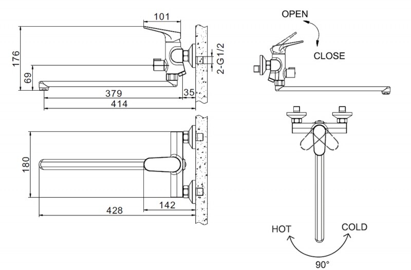 Bravat Eler F6191238BM-01L-RUS смеситель для ванны черный