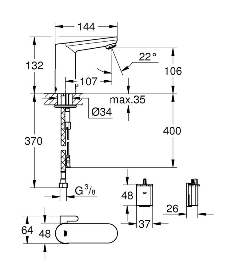 Grohe Eurosmart Cosmopolitan E 36327001 смеситель для раковины инфракрасный