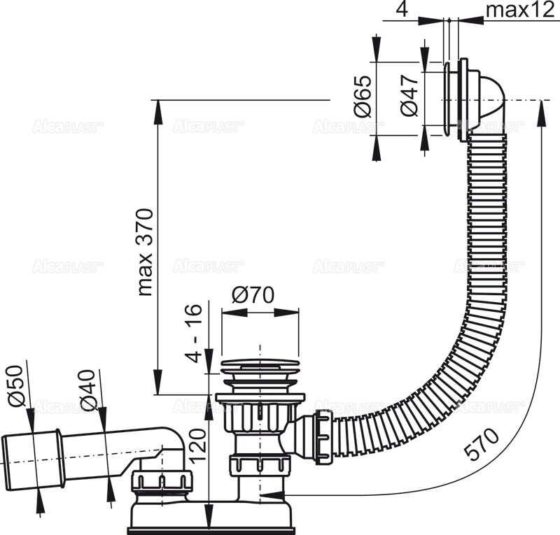 Сифон для ванны click/clack Alca Plast A505CRM