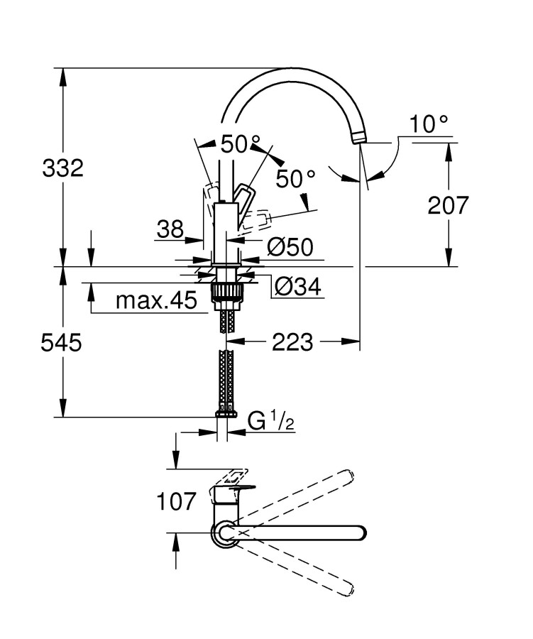 Grohe BauLoop 31232001 смеситель для кухни хром