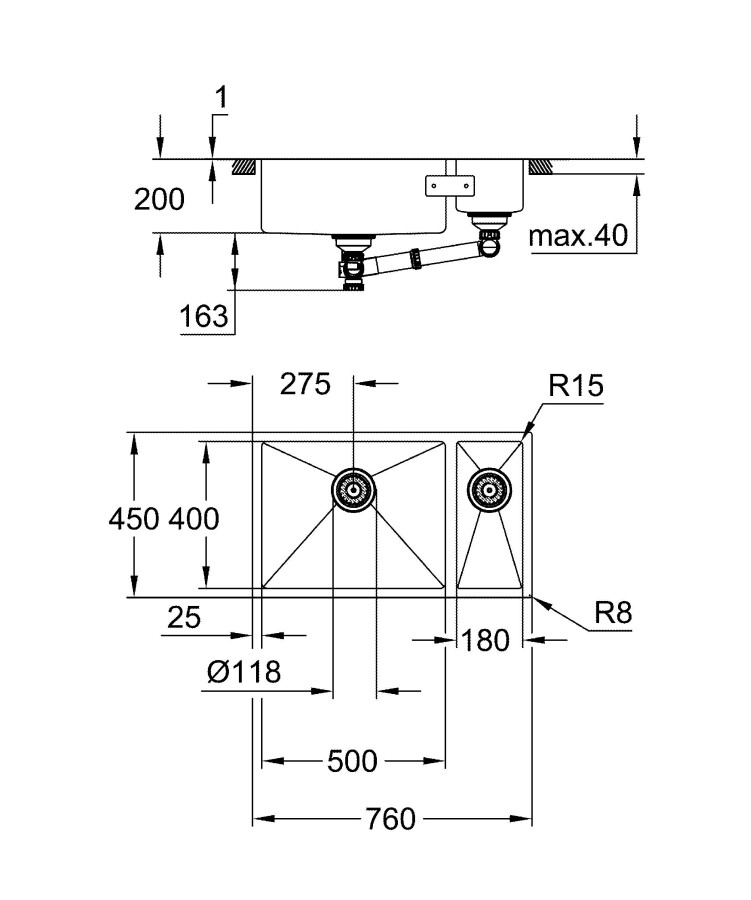 Grohe Undermount K700U 80-S 76*45 31575SD1 мойка кухонная