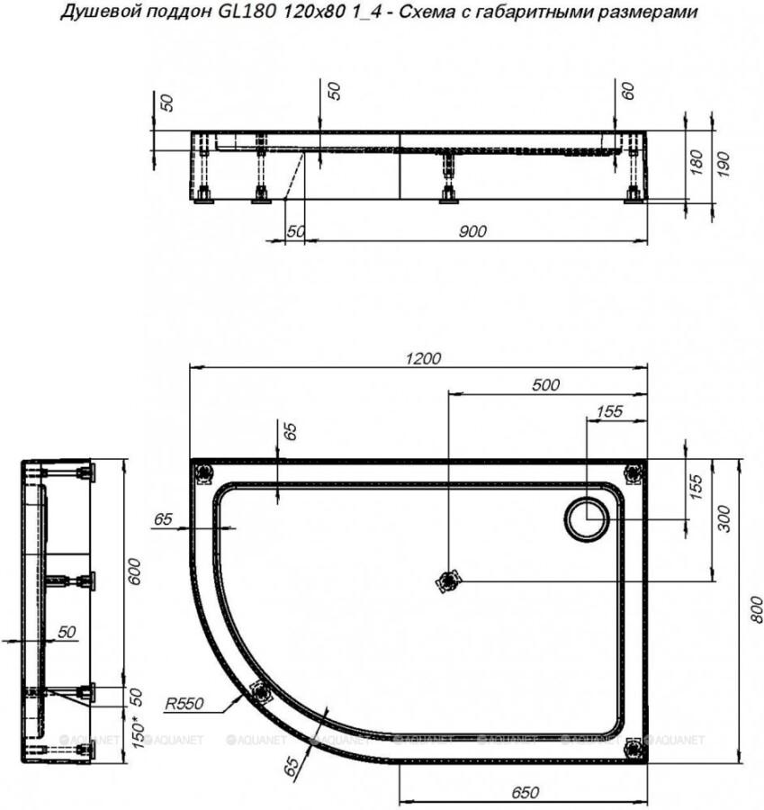 Aquanet GL180 120*80*19 R душевой поддон акриловый