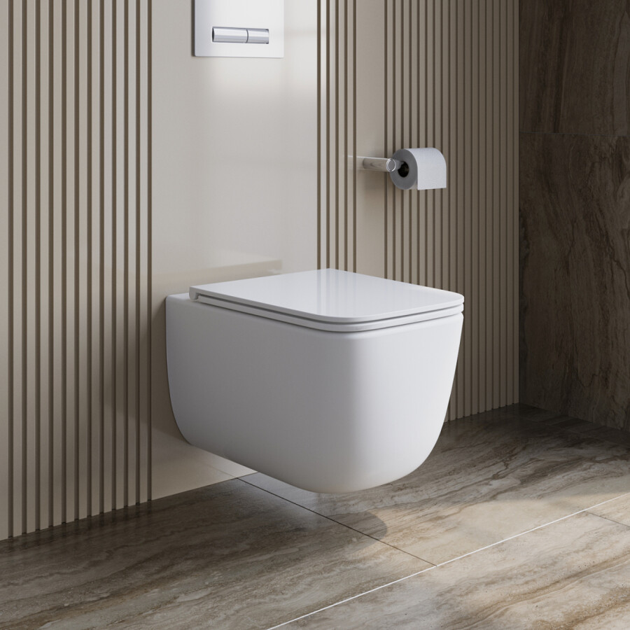 Унитаз подвесной безободковый с сиденьем и смывом TORNADO BelBagno LUCE-TOR BB076CH-TOR/SC