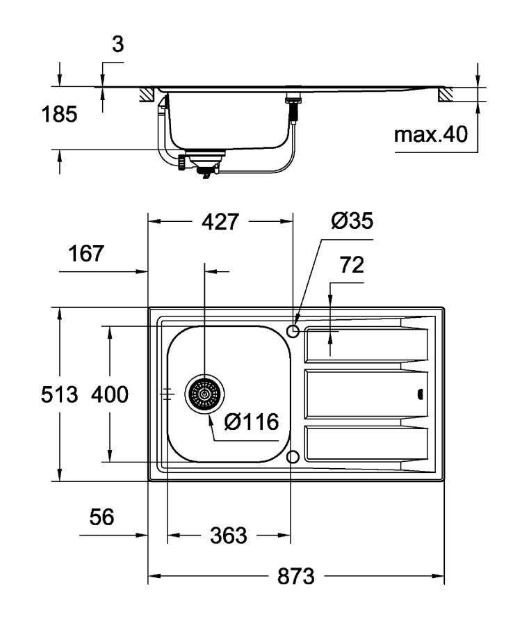 Grohe K400 45-S 87,3*51,3 31568SD0 мойка кухонная