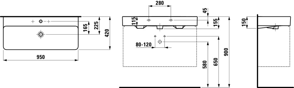 Laufen Val раковина 95 см с отверстием 8102870001041