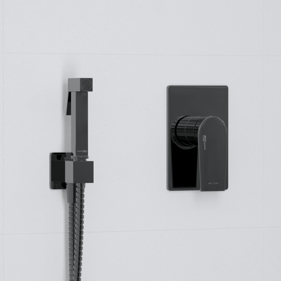 WasserKRAFT A66096 встраиваемый смеситель с гигиеническим душем черный