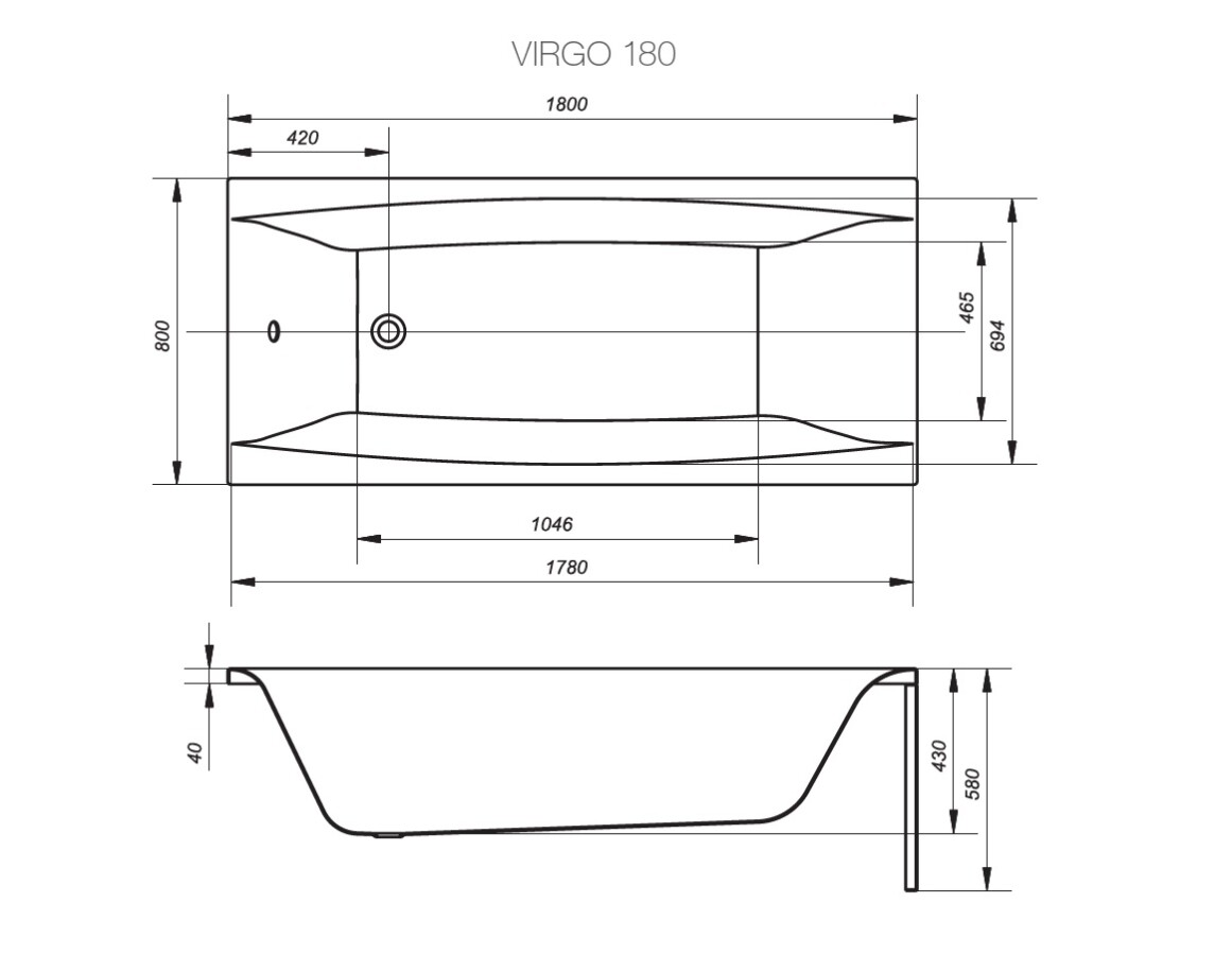 Cersanit Virgo 180*80 ванна акриловая прямоугольная WP-VIRGO*180