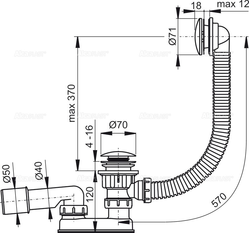 Alca Plast A504KM-120 Сифон для ванны