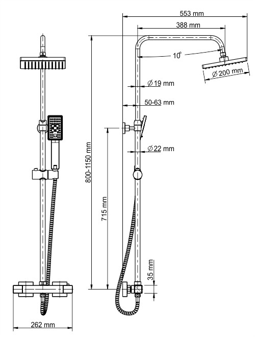 WasserKRAFT A15502 Thermo душевая система с термостатическим смесителем хром