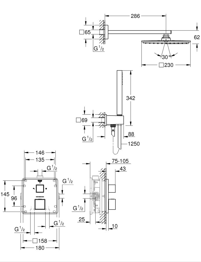 Grohe Grohtherm Cube 34741000 душевая система с термостатом