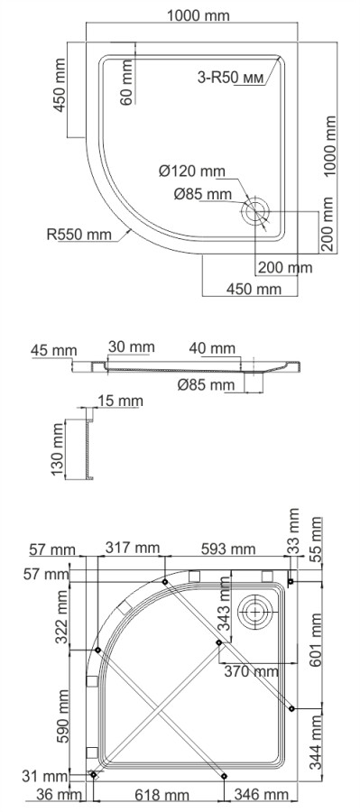 WasserKRAFT Isen 26T23 душевой поддон акриловый 100*100*17,5