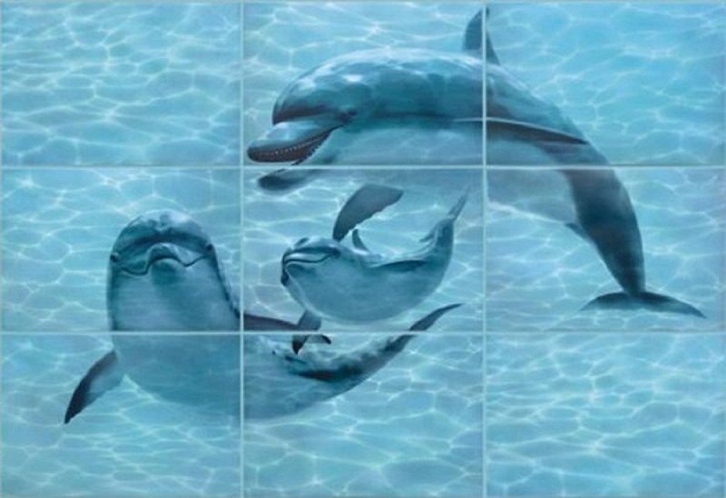 Уралкерамика Лагуна 74х109 см декор-панно из 9 шт дельфины