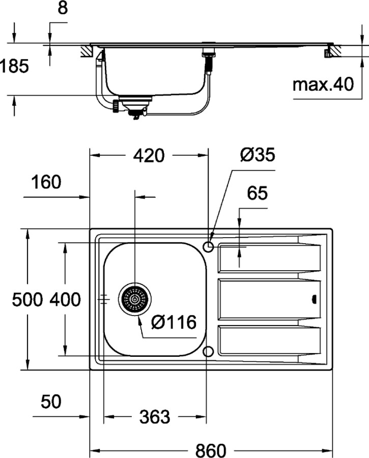 Grohe K400 45-S 31570SD0 мойка кухонная 86*50 и смеситель для кухни Concetto 32663001