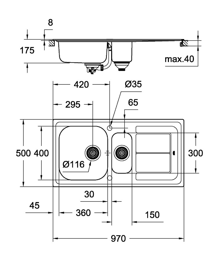 Grohe K300 60-S 97*50 31564SD0 мойка кухонная