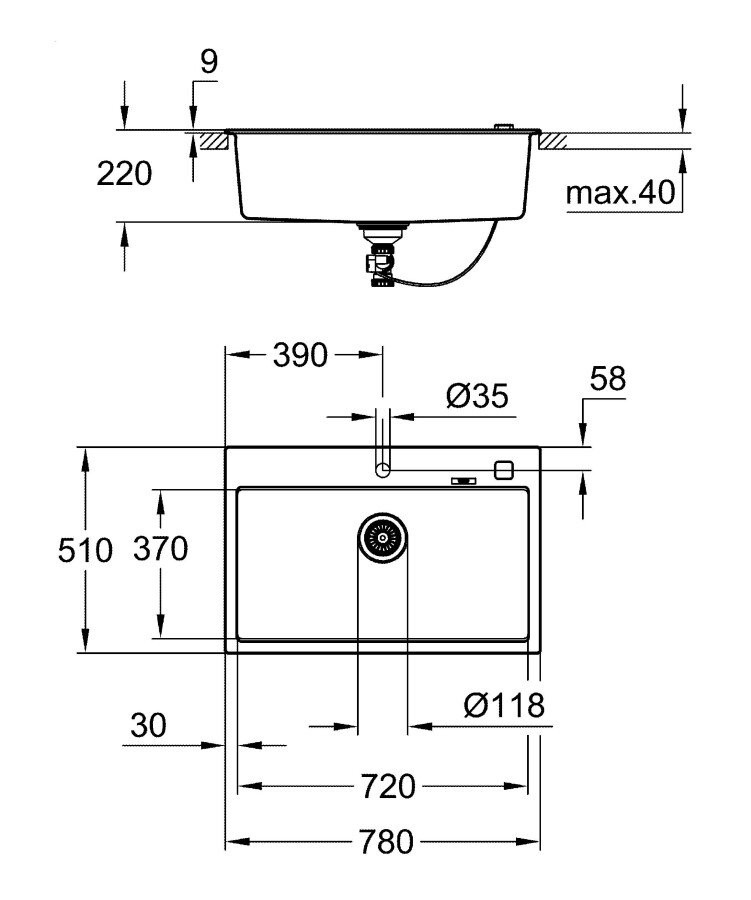 Grohe K700 78*51 31652AP0 мойка кухонная черный гранит