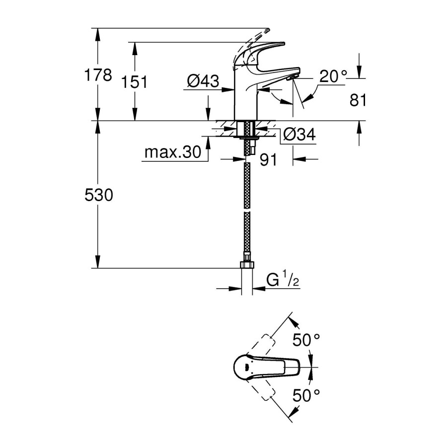 Grohe Curve 32848000 смеситель для раковины 28 мм