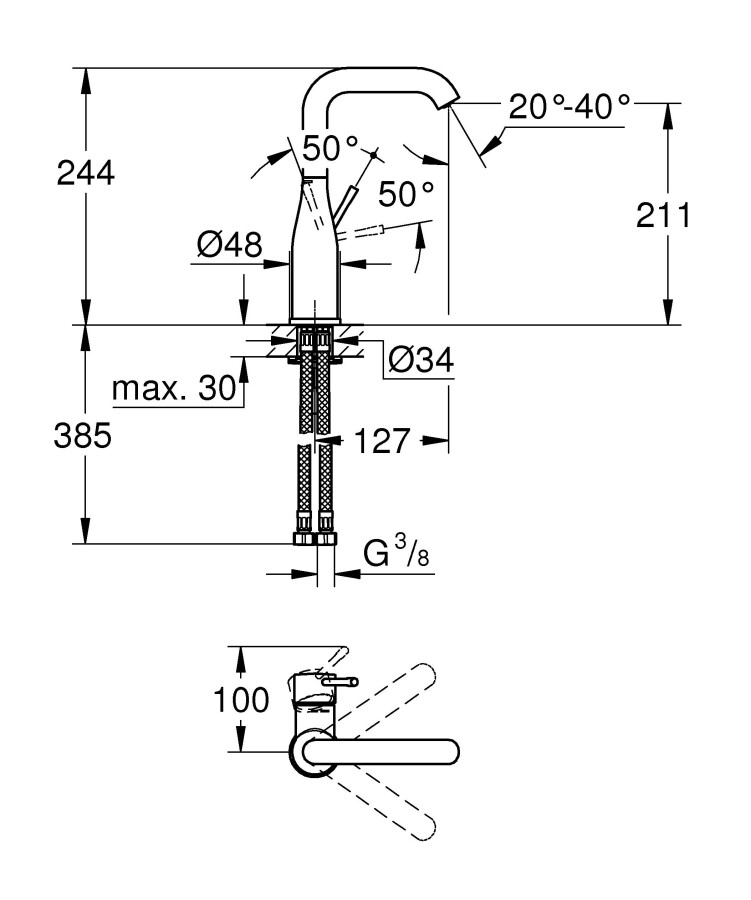 Grohe Essence+ 23541001 смеситель для раковины 28 мм