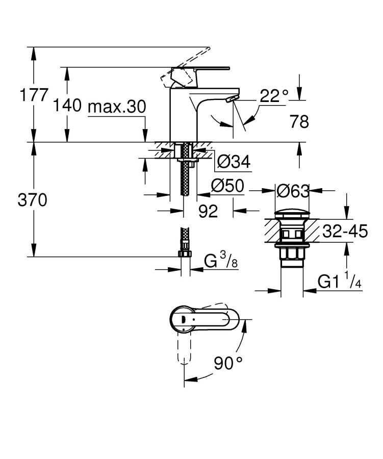 Grohe Get 23586LS0 смеситель для раковины 35 мм