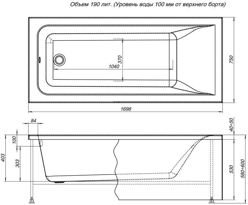 Aquanet Bright 170*75 ванна акриловая прямоугольная с каркасом 00233141