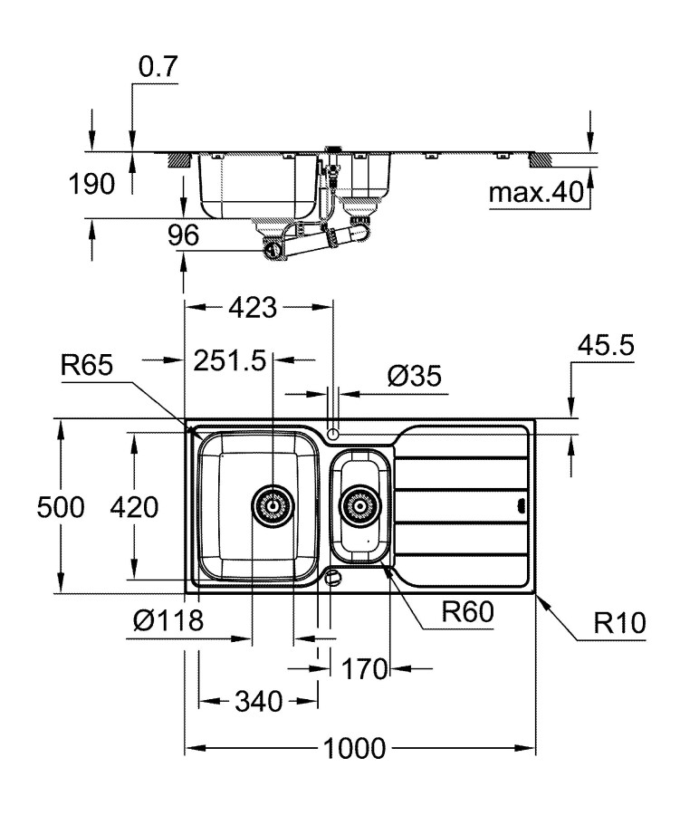 Grohe K500 100*50 31572SD1 мойка кухонная