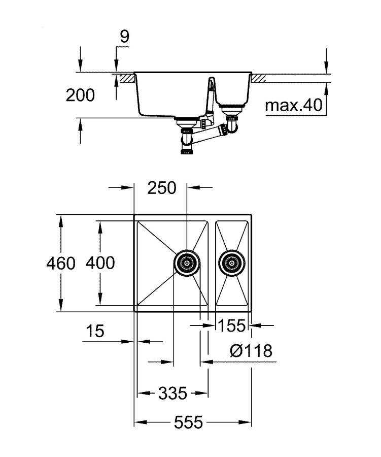 Grohe K500 55*46 31648AP0 мойка кухонная черный гранит