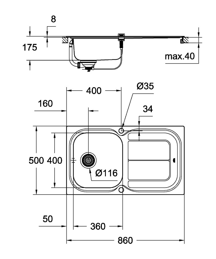 Grohe K300 45-S 86*50 31563SD0 мойка кухонная