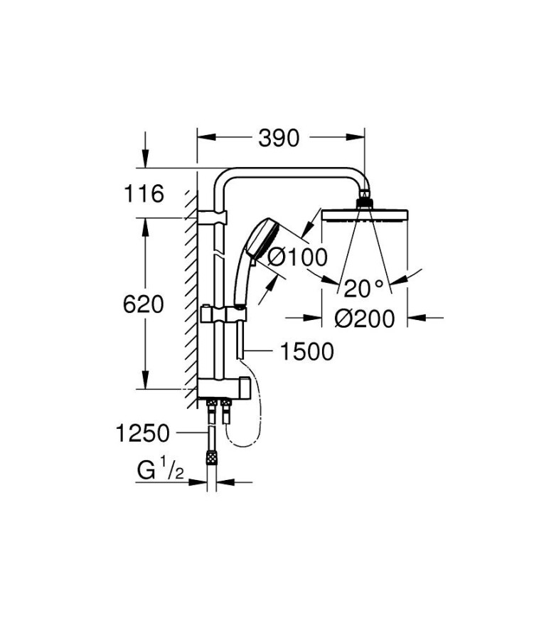 Grohe New Tempesta 200 27389002 душевая система без смесителя